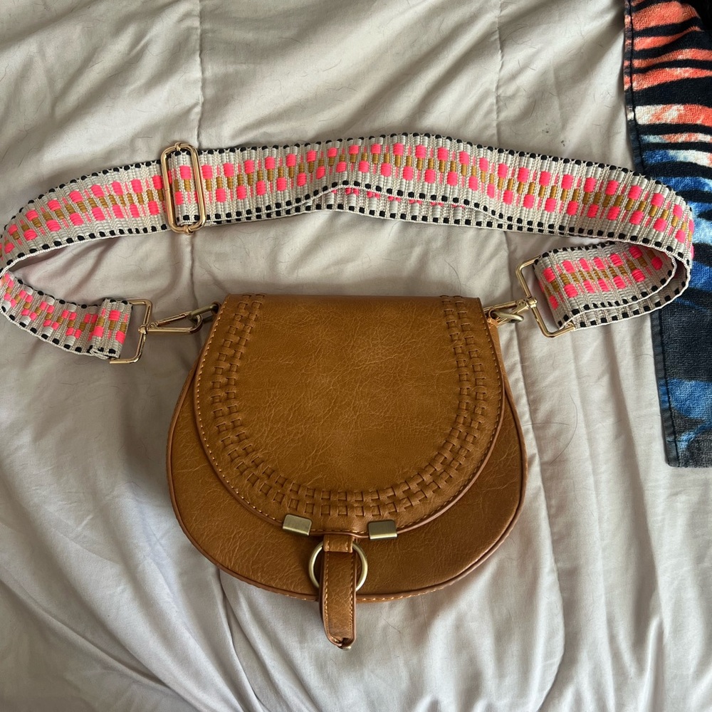Never used- Brown Crossbody Bag with Pink Accents
